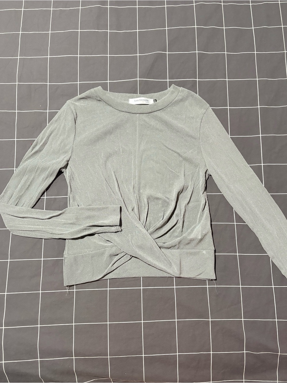 Twist-Front Long Sleeve Top in Light Gray